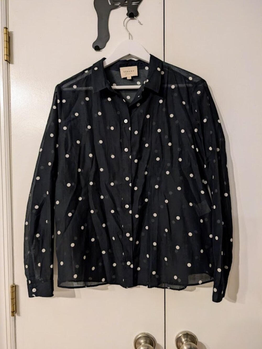 Sezane Pierro Polka Dot Button-down Blouse Black Ecru US 6 (FR 38) NWOT RARE - Picture 3 of 11